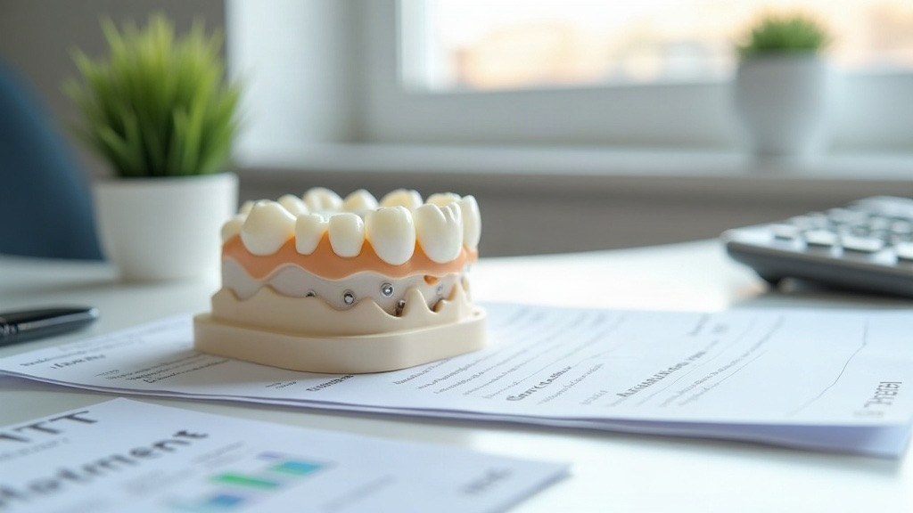 Full-arch dental implant bridge model on a treatment-planning desk in a Columbia, SC dental office