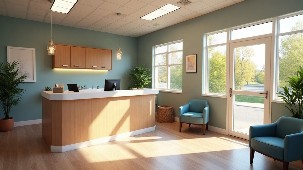 Bright dental clinic reception desk in Columbia, SC where walk-in patients check in